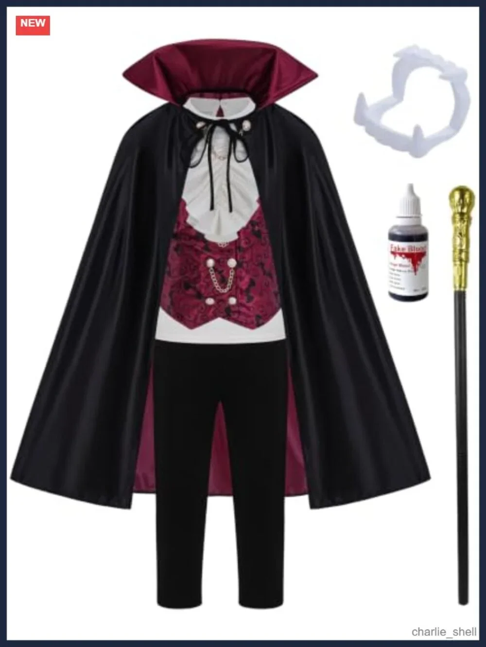 Boys Vampire Costume Set Black Cape White Shirt Vest Pants Halloween 2026